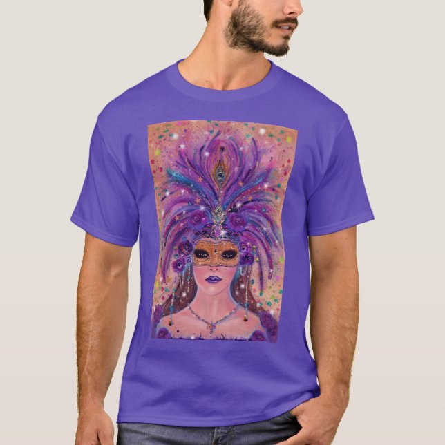 Mardi Gras Fantasiefrau in Maske von Renee Lavoie T-Shirt (Vorderseite)