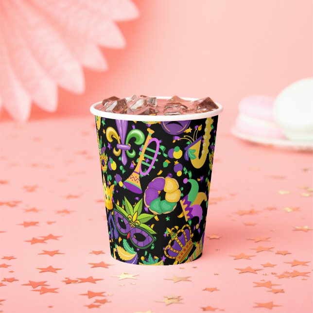 Mardi gras Farben Schwarz BG Pappbecher (Insitu)