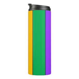 Mardi Gras Farben Streifen Muster Thermosbecher