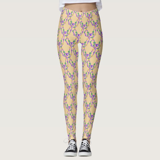 Mardi Gras farbenfrohe Perlen Leggings (Vorderseite)
