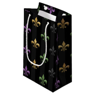 Mardi Gras Farbige Fleur De Lis Dunkel Vertikal Kleine Geschenktüte