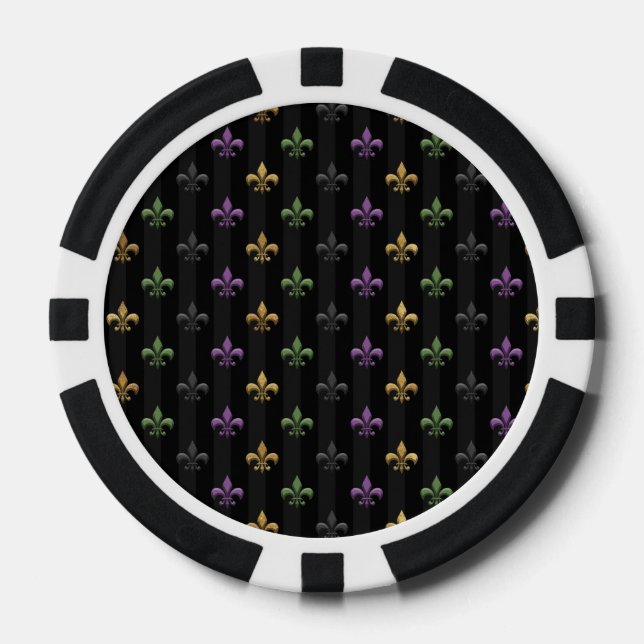 Mardi Gras farbige Lilie Dunkel Vertikal Pokerchips (Vorderseite)