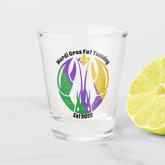 Mardi Gras Fat Dienstag Lila Goldfisch Schnapsglas (Vorderseite)