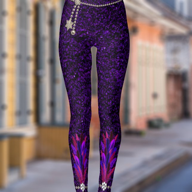 Mardi Gras Feather Pendant Lila Glitzer Leggings (Have fun at the Mardi Gras carnival in a pair of these leggings.)