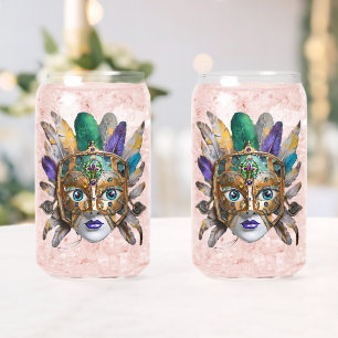 Mardi Gras Feather und Metallmaske Dosenglas