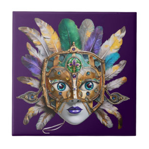 Mardi Gras Feather und Metallmaske Fliese