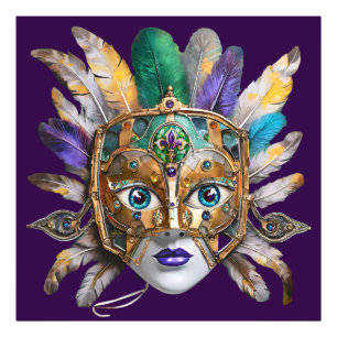 Mardi Gras Feather und Metallmaske Fotodruck