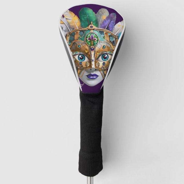 Mardi Gras Feather und Metallmaske Golf Headcover (Vorderseite)