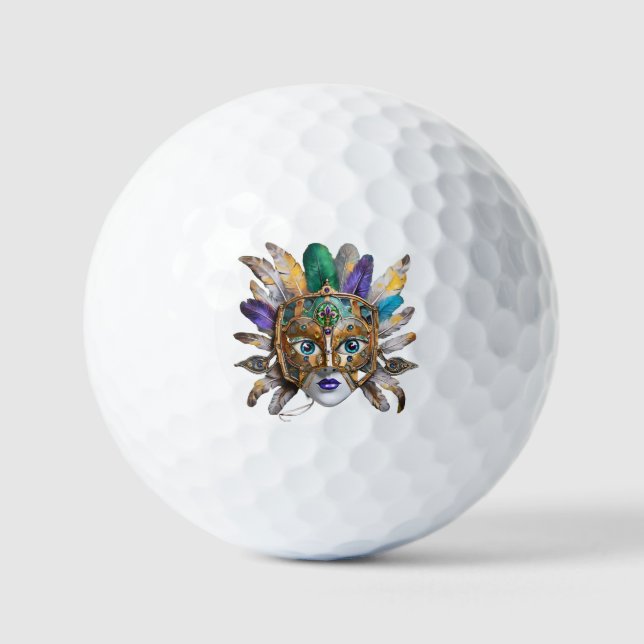 Mardi Gras Feather und Metallmaske Golfball (Vorderseite)