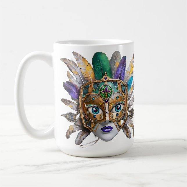 Mardi Gras Feather und Metallmaske Kaffeetasse (Links)