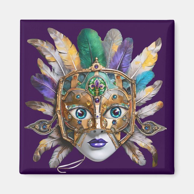 Mardi Gras Feather und Metallmaske Magnet (Vorne)