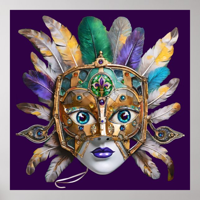 Mardi Gras Feather und Metallmaske Poster (Vorne)