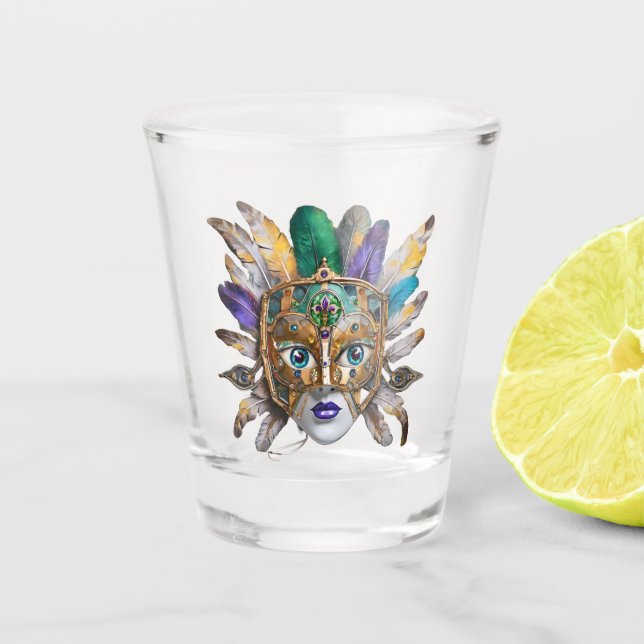 Mardi Gras Feather und Metallmaske Schnapsglas (Vorderseite)