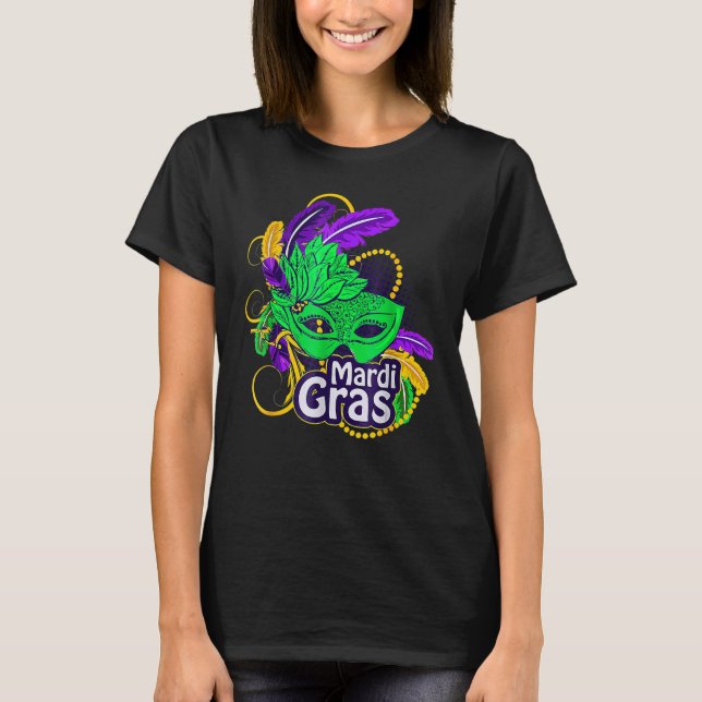 Mardi Gras Feathers Mask Beads New Orleans Festiva T-Shirt (Vorderseite)