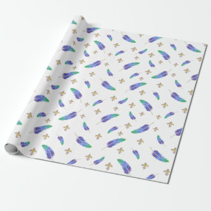 Mardi Gras Feathers und Lilie Pattern Geschenkpapier