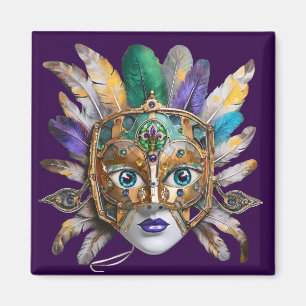 Mardi Gras-Feder- und Metallmaske Magnet