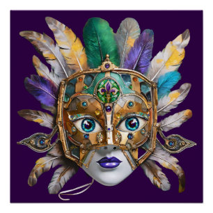 Mardi Gras-Feder- und Metallmaske Poster