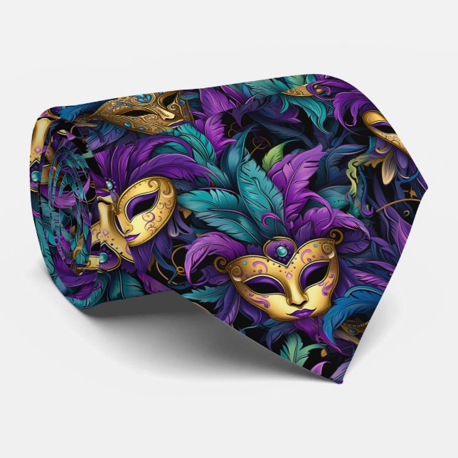 Mardi Gras Federn und Masken Halstuch Krawatte (Gerollt)