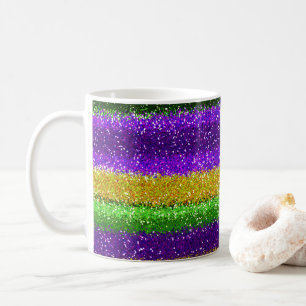 Mardi Gras Fest Lila Gelbgrüner Glitzer Kaffeetasse