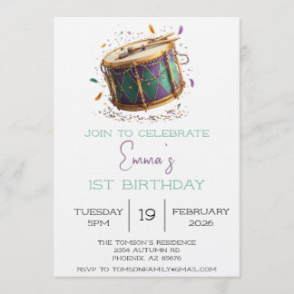 Mardi Gras Festive Drum Birthday Einladung