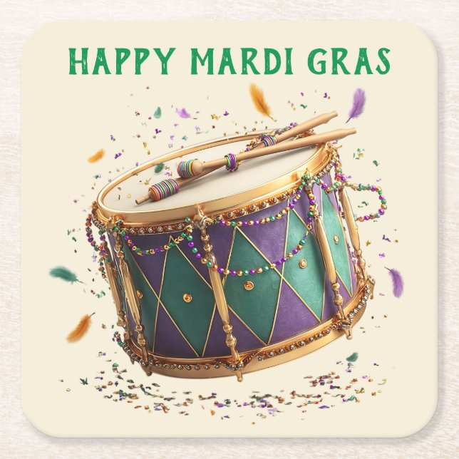 Mardi Gras Festive Drum Rechteckiger Pappuntersetzer (Vorderseite)