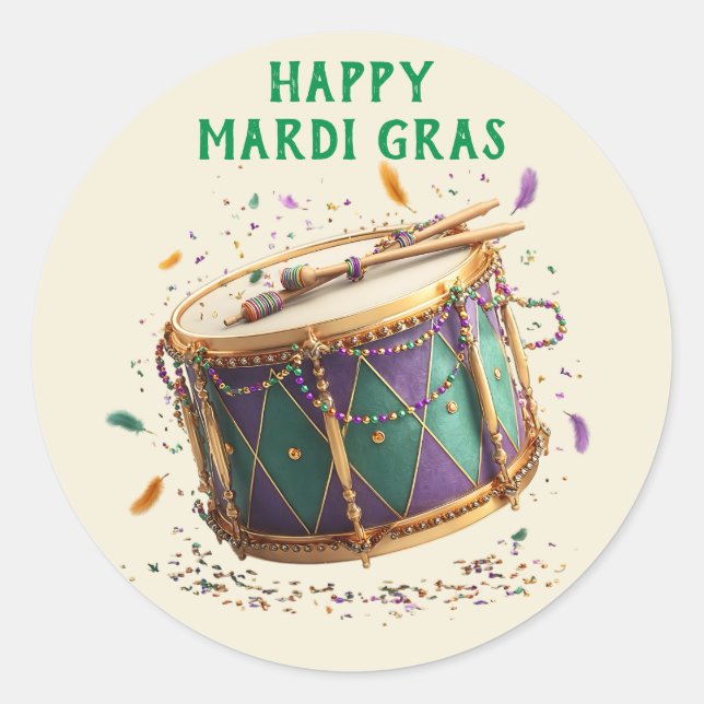 Mardi Gras Festive Drum Runder Aufkleber (Vorderseite)