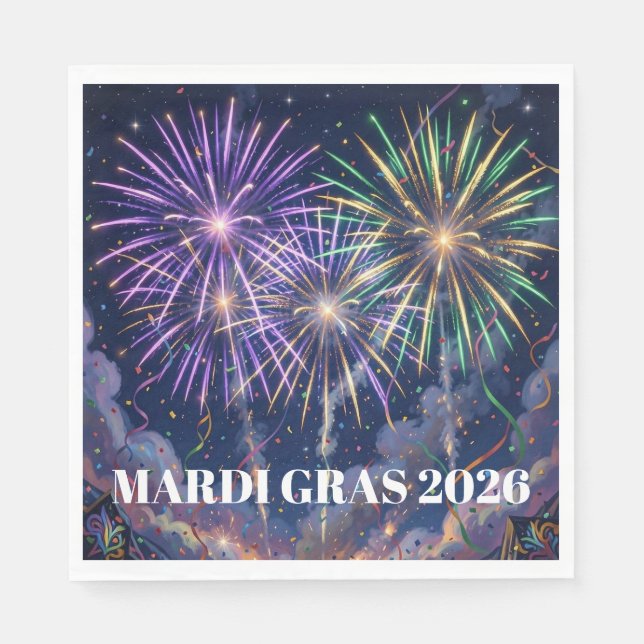 Mardi Gras Feuerwerk Personalisierte Party  Serviette (Vorderseite)