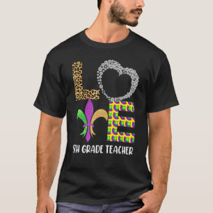 Mardi Gras Fifth Grade Teacher Beads Maske Feather T-Shirt