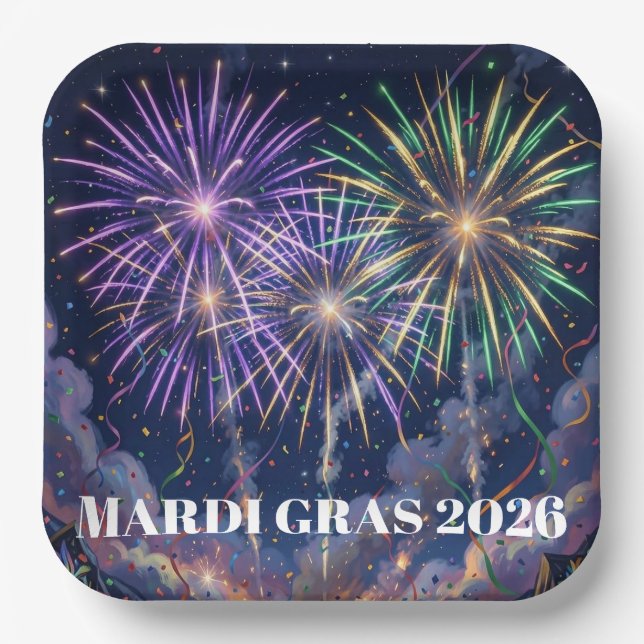 Mardi Gras Fireworks Personalize Party  Pappteller (Vorderseite)