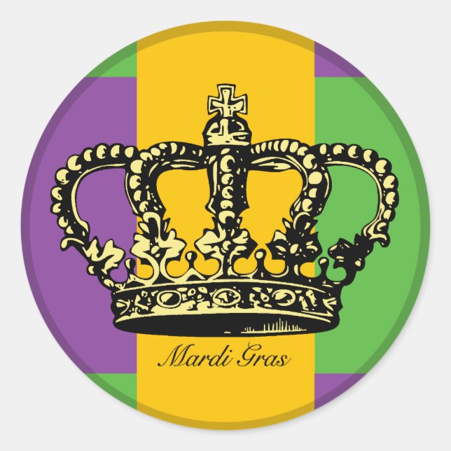 Mardi Gras Flag Crown Runder Aufkleber (Vorderseite)