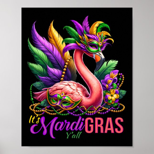 Mardi Gras Flamingo Hawaiian Tropical Party Men Wo Poster (Vorne)