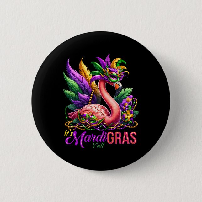 Mardi Gras Flamingo Hawaiianischer Tropischer Part Button (Vorderseite)