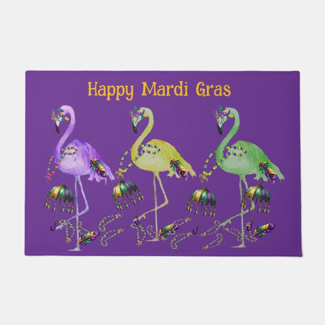 Mardi Gras Flamingos Küstenstil Fußmatte (Vorderseite)