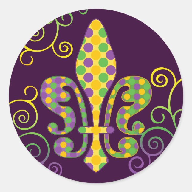 Mardi Gras Fleur de Dots Runder Aufkleber (Vorderseite)