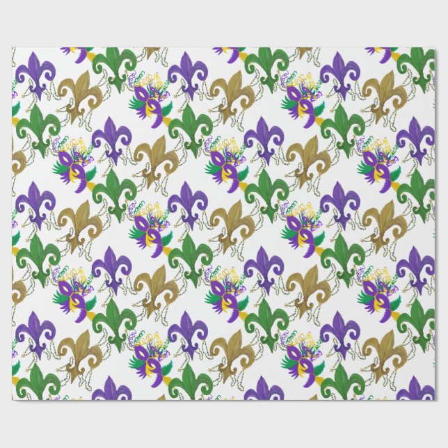 Mardi Gras fleur de lis and masks Geschenkpapier (Flach)