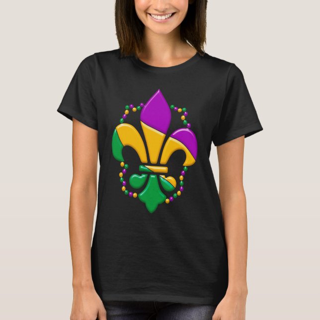 Mardi Gras Fleur De Lis Farbmuster Mädchen Junge I T-Shirt (Vorderseite)