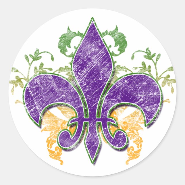 Mardi Gras Fleur-de-Lis Grunge Sticker (Vorderseite)