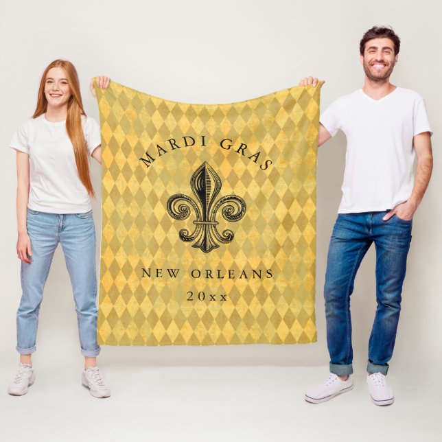 Mardi Gras Fleur-de-lis Harlequin Add Year Fleecedecke (Beispiel)