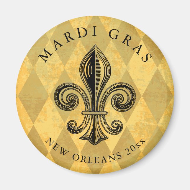 Mardi Gras Fleur-de-lis Harlequin Add Year Magnet (Vorne)