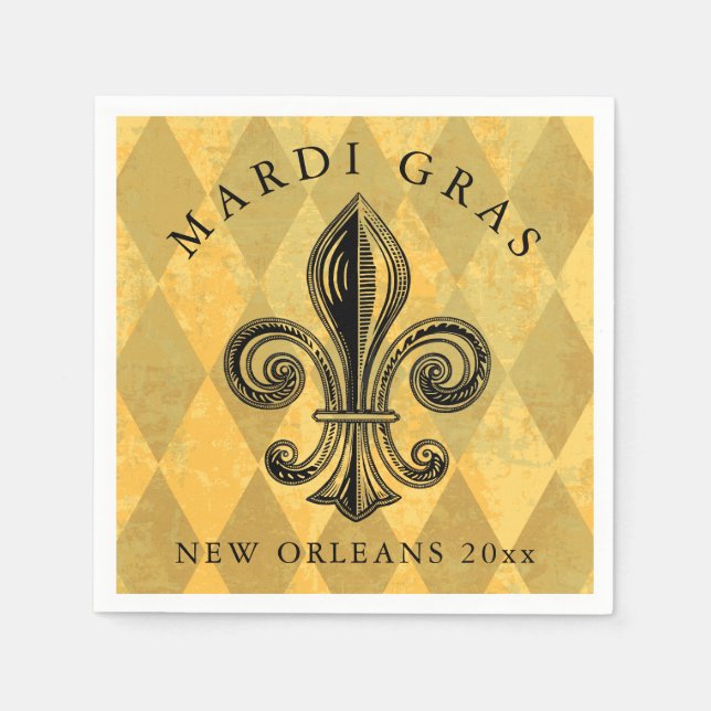 Mardi Gras Fleur-de-lis Harlequin Add Year Serviette (Vorderseite)