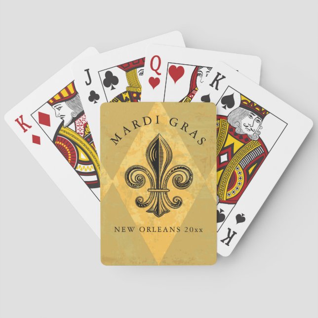 Mardi Gras Fleur-de-lis Harlequin Add Year Spielkarten (Rückseite)