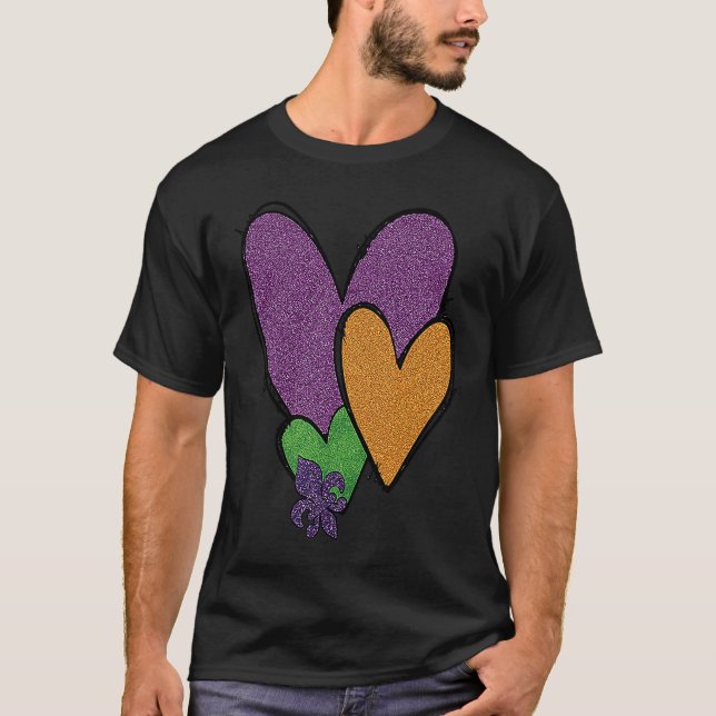 Mardi Gras Fleur De Lis Heart Fat Tuesday Mardi Gr T-Shirt (Vorderseite)