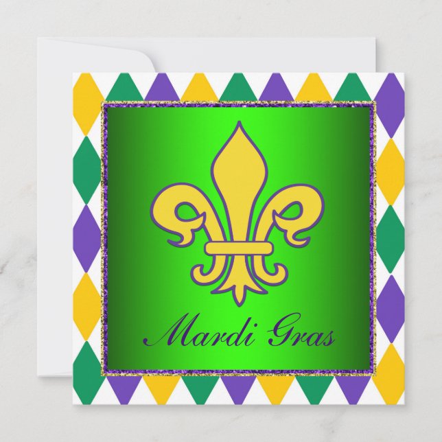 Mardi Gras Fleur De Lis Mardi Gras Party Einladung (Vorderseite)