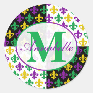 Mardi Gras Fleur-de-lis Muster Personalisiert Runder Aufkleber