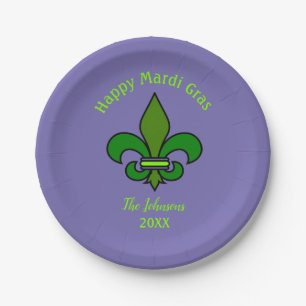 Mardi Gras Fleur de Lis personalisierte Papierplat Pappteller