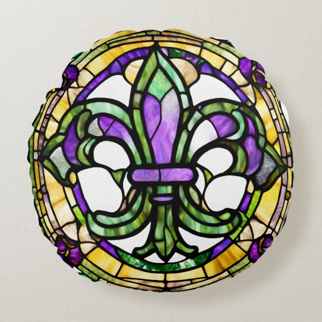 Mardi Gras Fleur De Lis Rundes Kissen (Vorderseite)