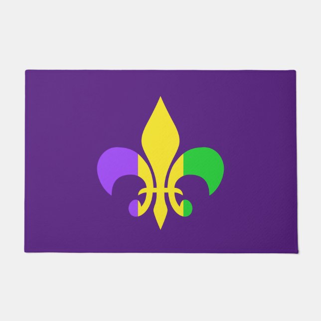 Mardi Gras Fleur-de-Lis Yellow Green Lila Fußmatte (Vorderseite)