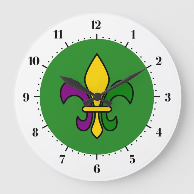 Mardi Gras fleur-de-lys Große Wanduhr (Vorderseite)