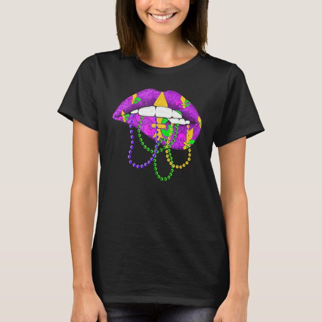 Mardi Gras Fleur De Lys Lips Costume Mardi Gras Ca T-Shirt (Vorderseite)