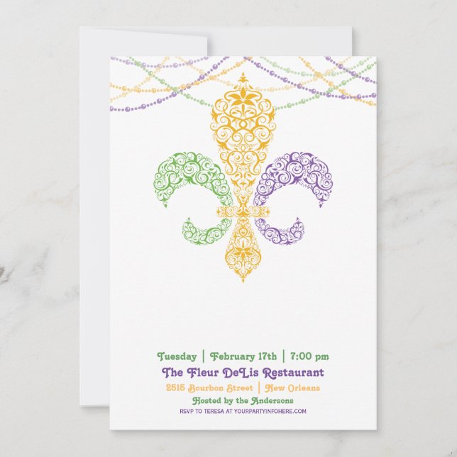 Mardi Gras Fleur DeLis Party 2 Einladung (Vorderseite)